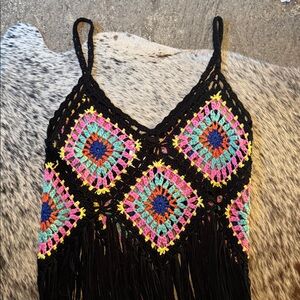 Hera Collection Black Multicolor Crochet Tank Top